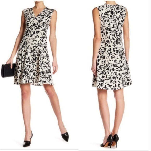 Vince Confetti Print Silk V Neck Career Classic Modern Woman Dress Size 6